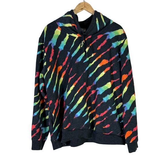 PINK Victoria’s Secret Hoodie Womens XL Black Rainbow Tie Dye Pullover Fleece - Picture 2 of 6